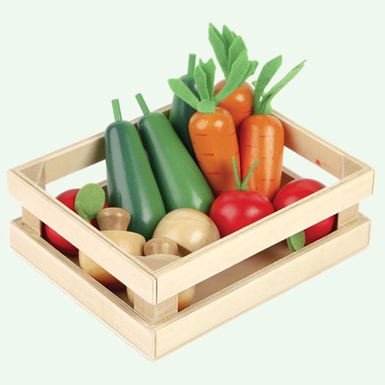 Crate of play food vegetables