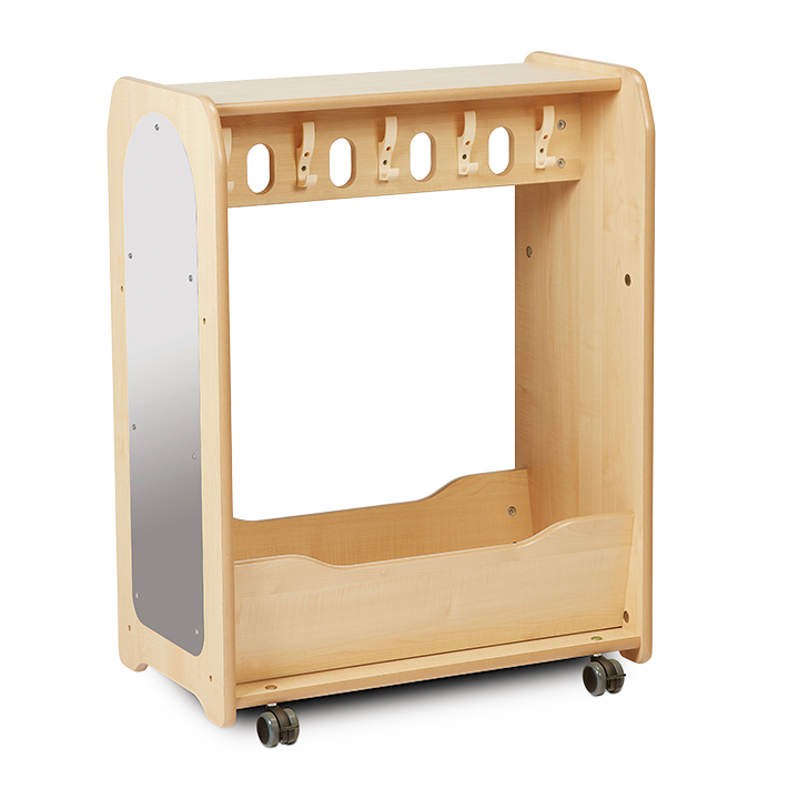 Mobile dressing up unit with mirror and hooks