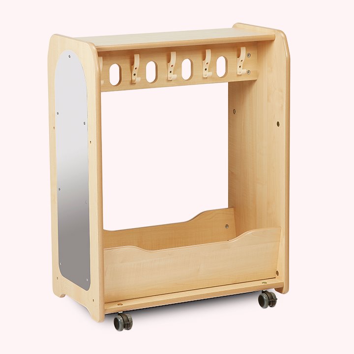 Mobile dressing up unit with mirror and hooks