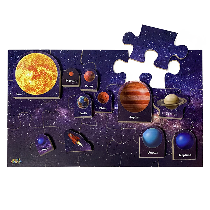 Planet pieces placed on space background puzzle