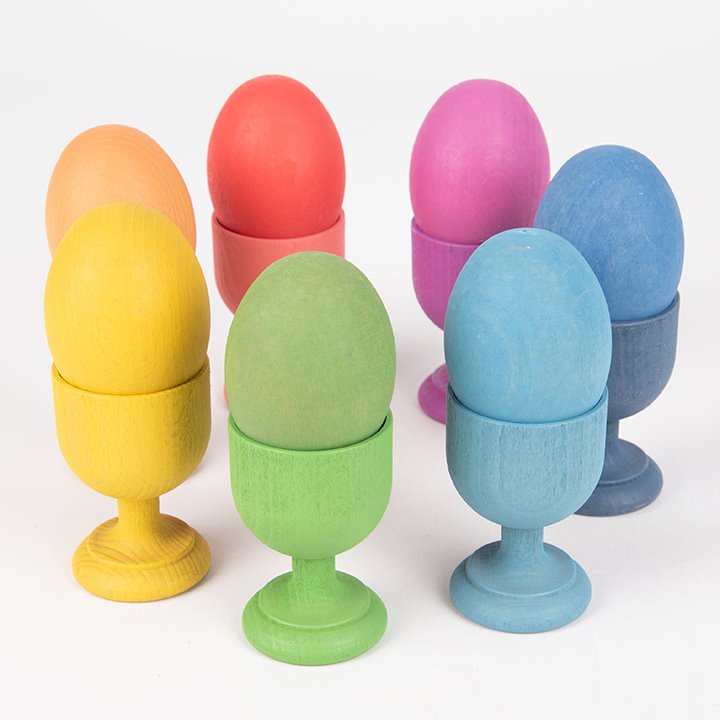 Beautiful colourful wooden egg cups