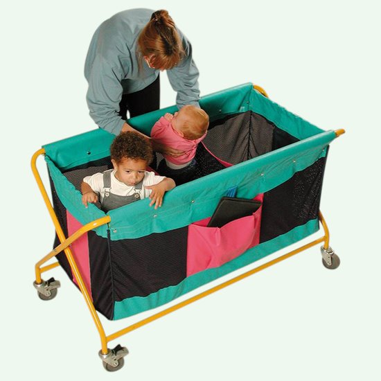 Evacuation trolley with babies in each compartment