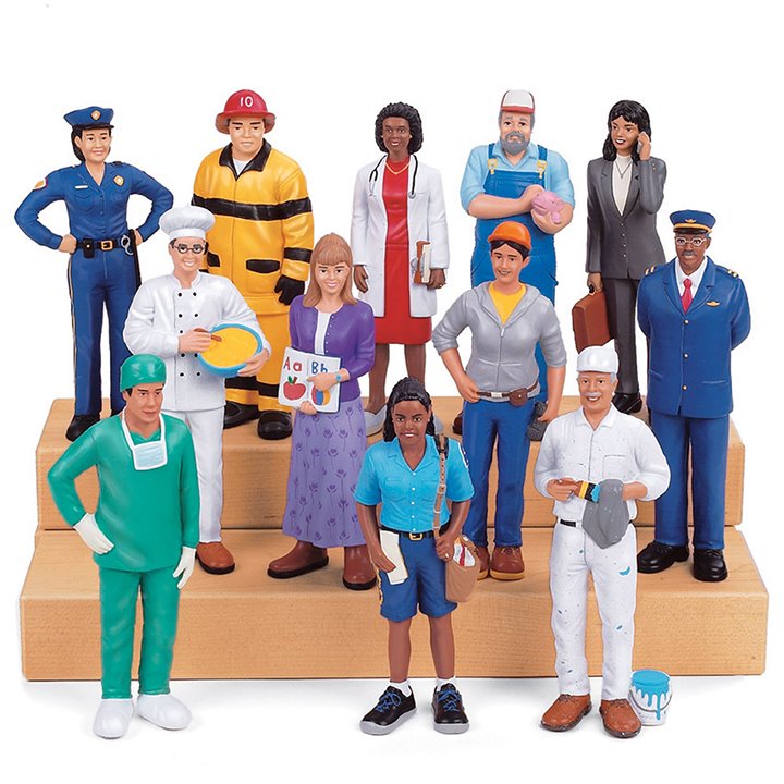 Figurine block people community with a range of occupations
