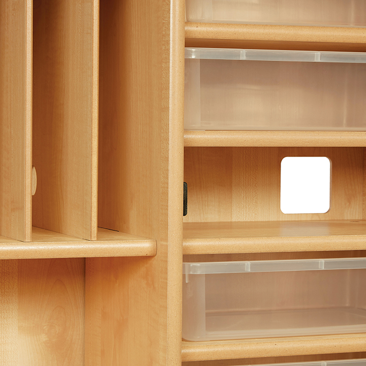 Shelves with space for charging cables