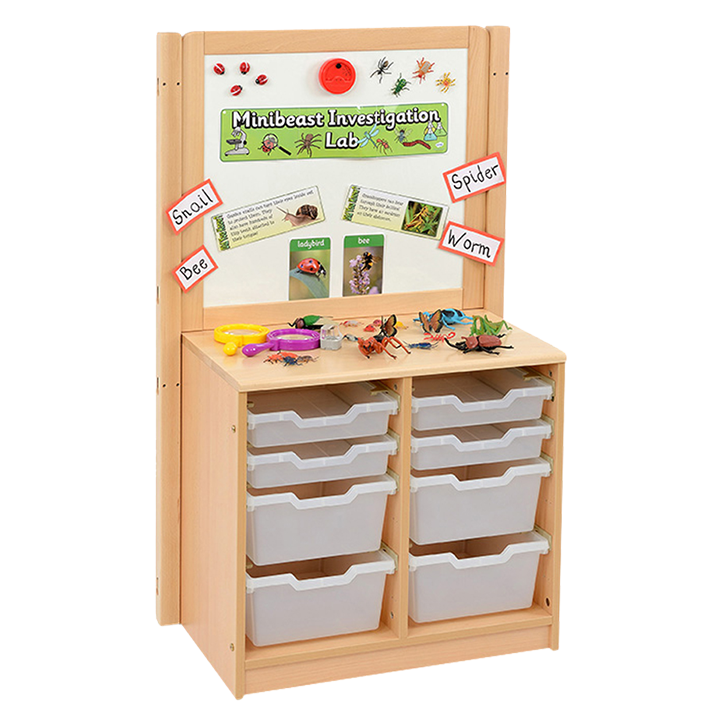 Unit with bins and trays