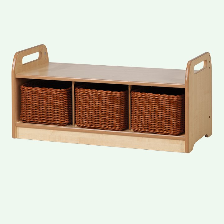 Storage bench with wicker baskets