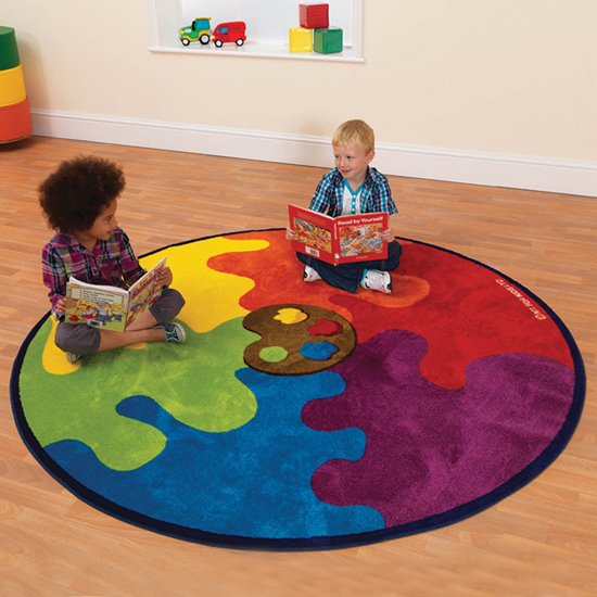 Carpet with paint effect coloured design