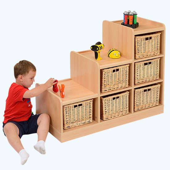Boy and stepped storage unit