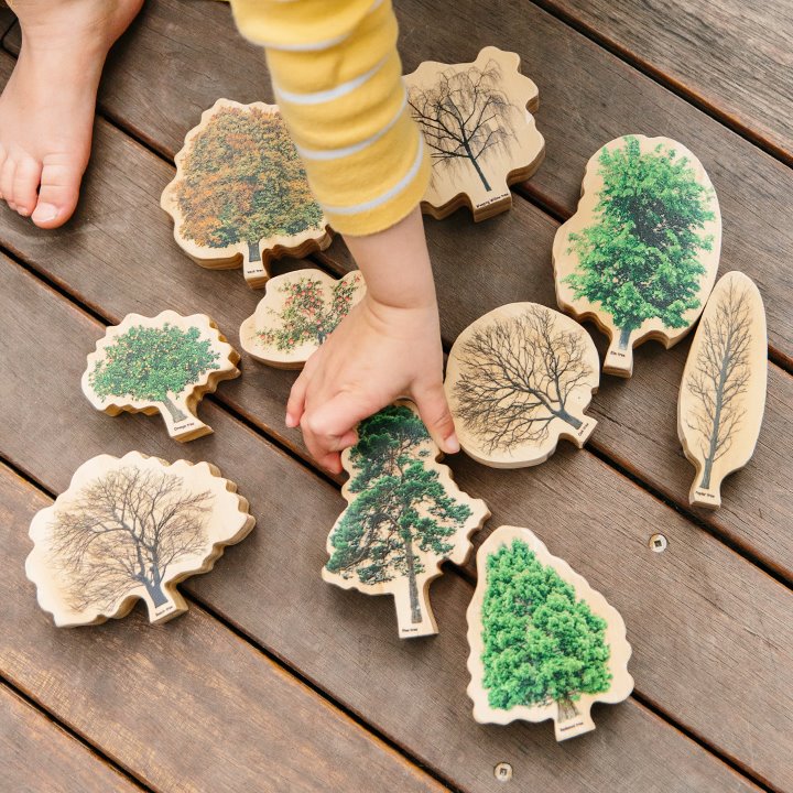 Set of 10 small world wooden trees