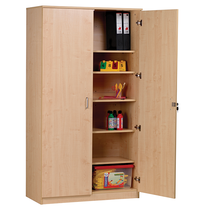 Tall lockable cupboard with one door open