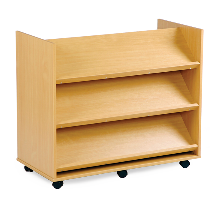Bookshelf with slanted shelves for displaying books