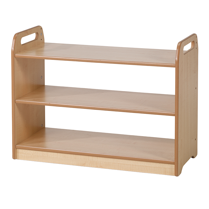 Open wooden storage unit with shelves
