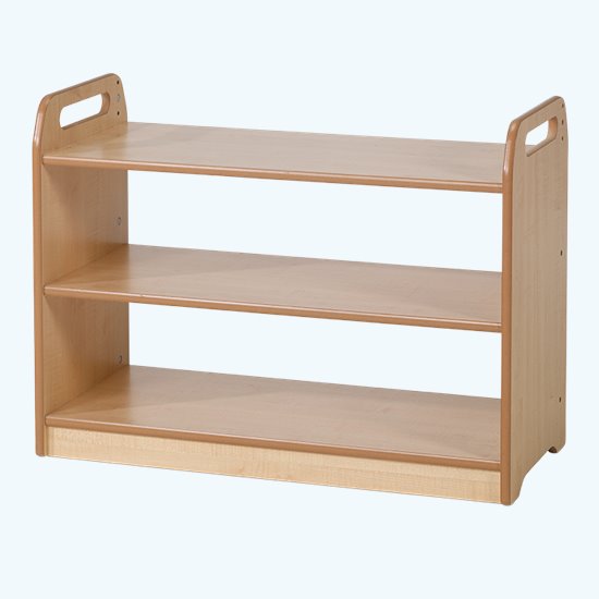 Open wooden storage unit with shelves