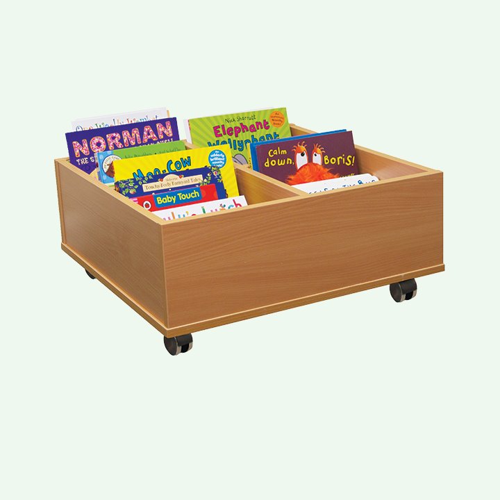 Fully assembled, wheeled low level book storage