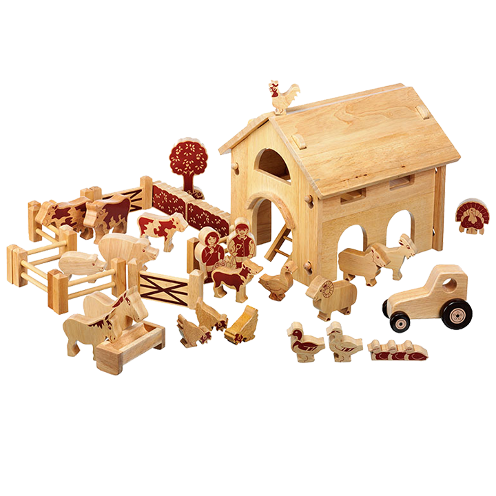 Set of chunky wooden farmyard animals and pieces